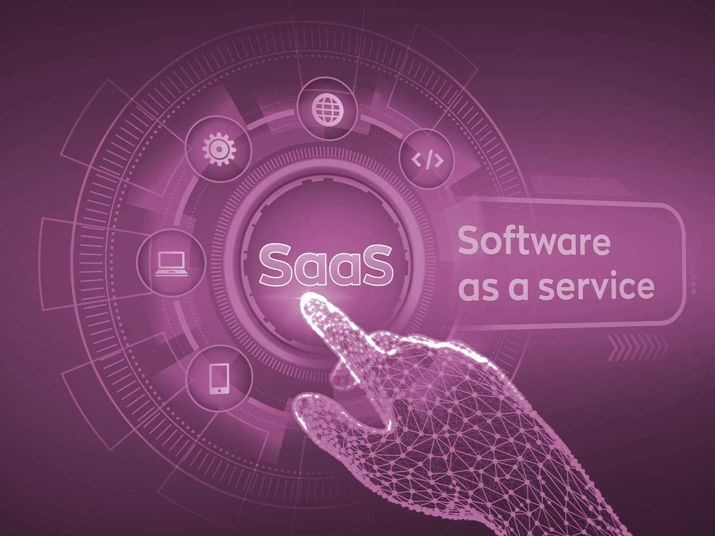 Grafik mit Icons für das Geschäftsmodell Software-as-a-Service (SaaS).